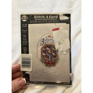 nmi Stitch a Card Kit Friends Candle Counted Cross Stitch Embossed Card NEW